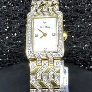 AUTHENTIC WOMEN'S BULOVA GOLD DIAMOND RECTANGLE WATCH